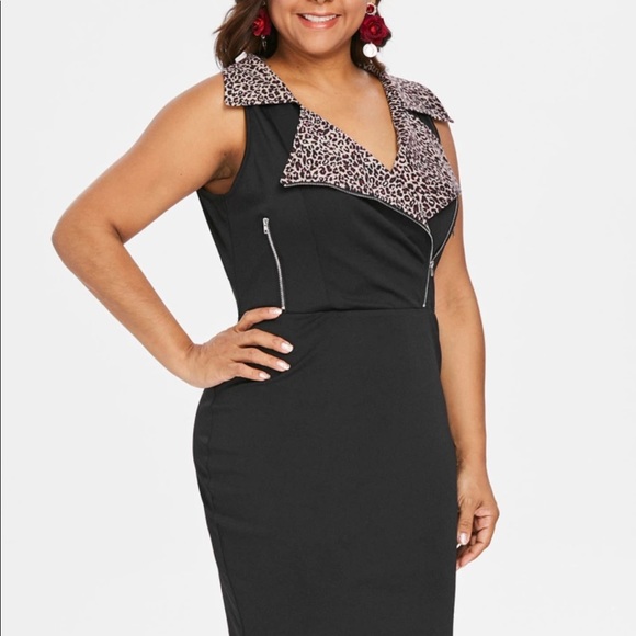 Dresses & Skirts - Plus Size Leopard Trim Bodycon Dress 16W 18W 20W